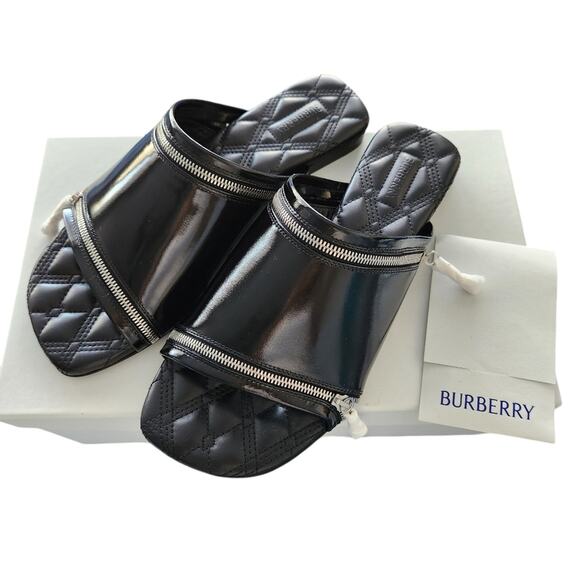 BURBERRY Leather Zip Sandals Black 37 Designer Quiet Luxury Academia Classic - Picture 1 of 8